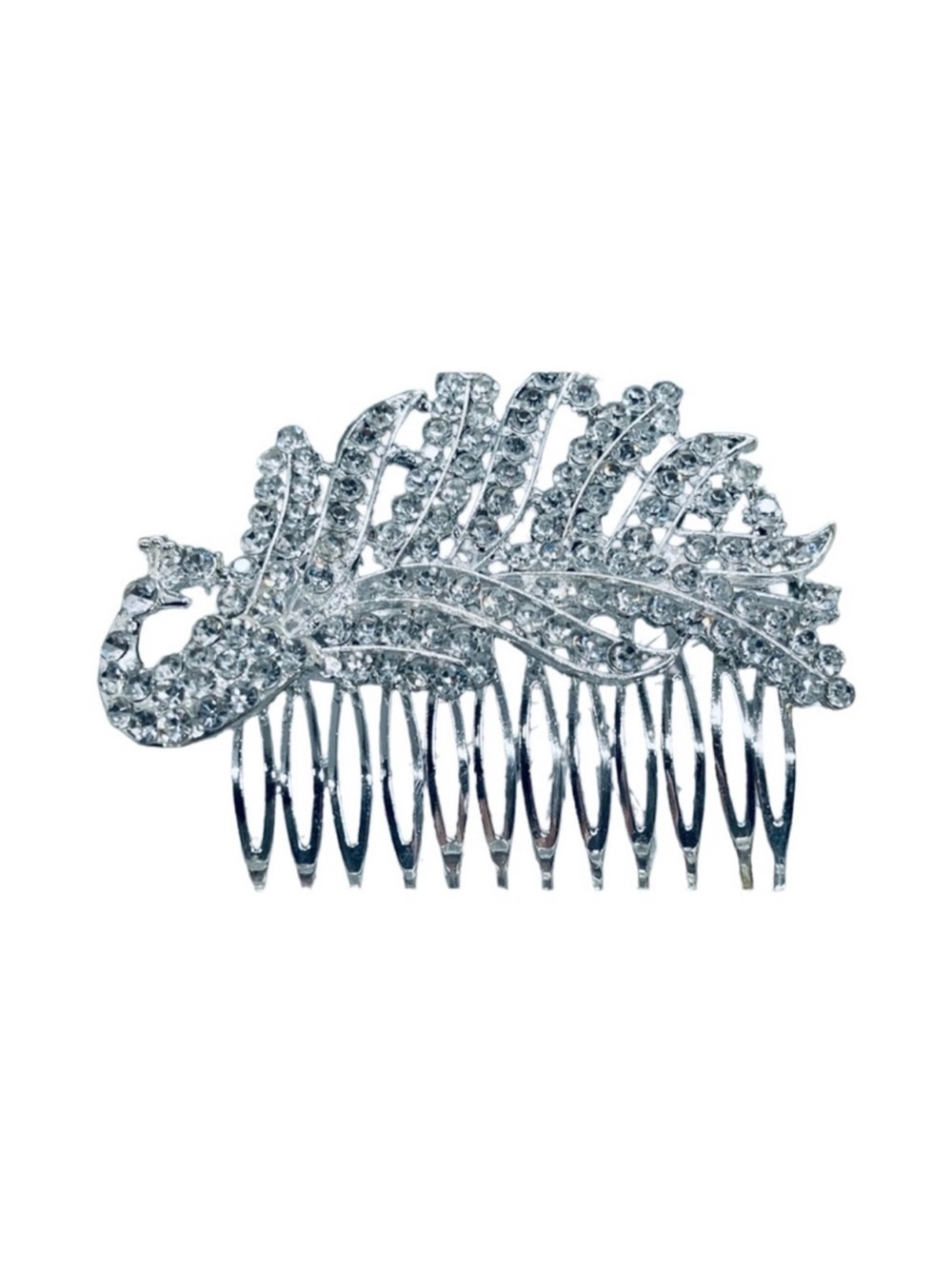 Rhinestone peacock Feather Hair Comb in Silver-Tone FINAL PRICE DROP